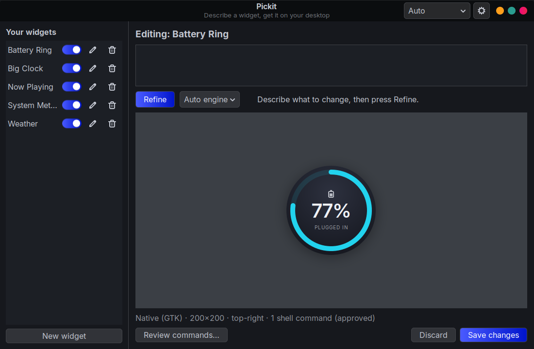 Pickit editing a circular battery widget